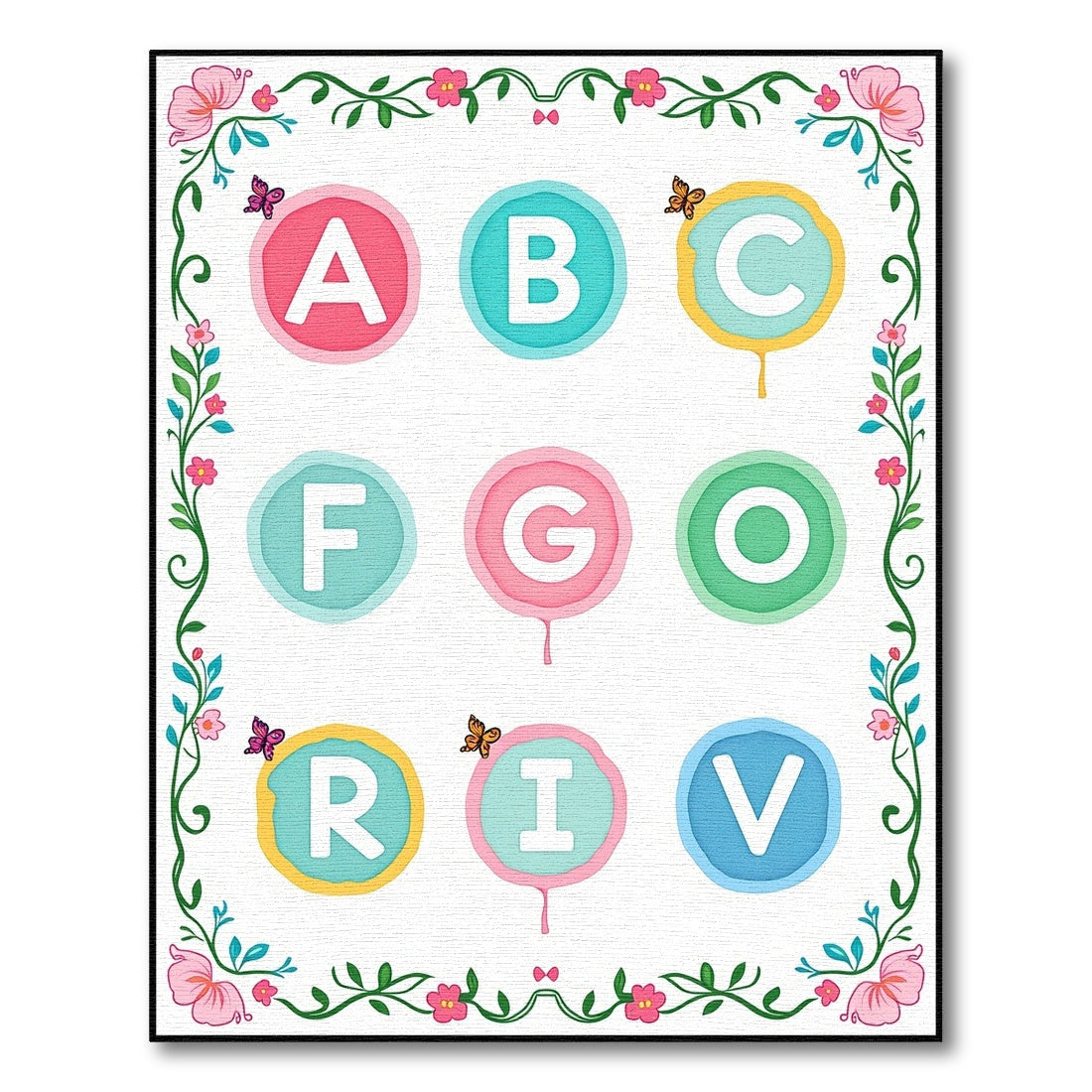 Playful Alphabet Butterflies Bordered Rug