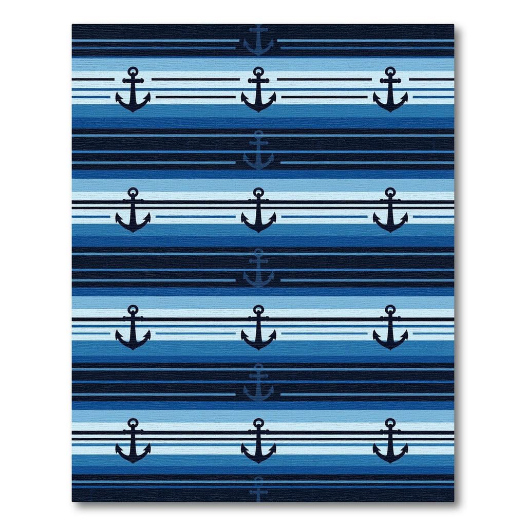 Navy Blue Anchor Striped Nautical Rug