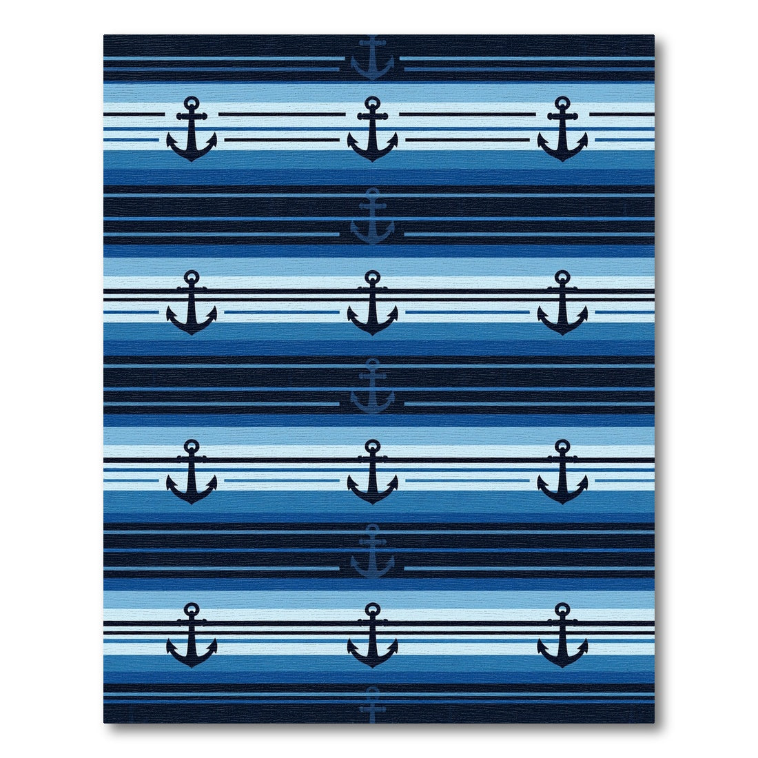 Navy Blue Anchor Striped Nautical Rug