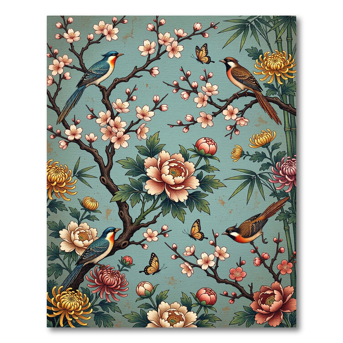 Chinoiserie Bird and Peony Garden Rug