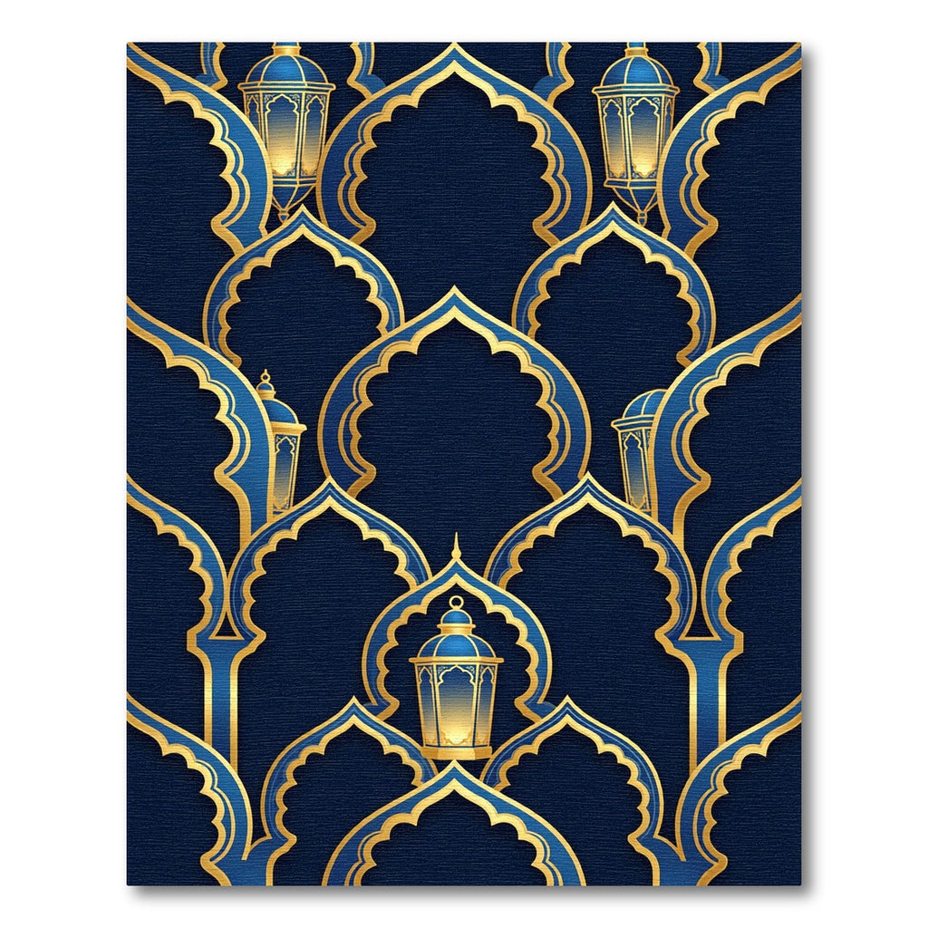 Elegant Navy Gold Arch Lantern Rug