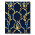 Elegant Navy Gold Arch Lantern Rug