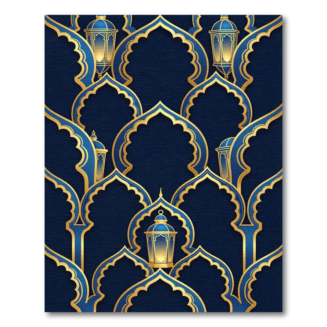 Elegant Navy Gold Arch Lantern Rug