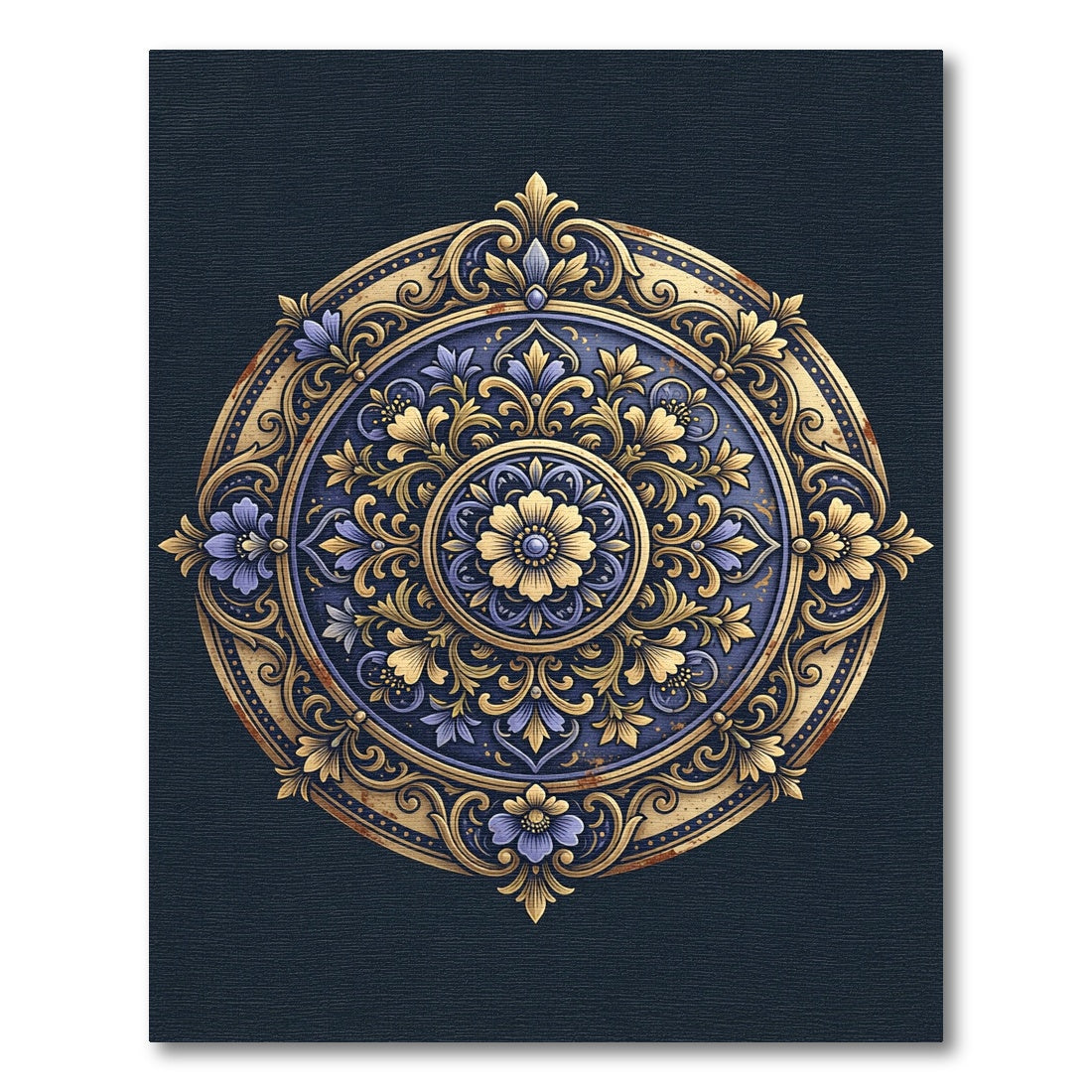 Ornate Deep Blue Floral Medallion Rug