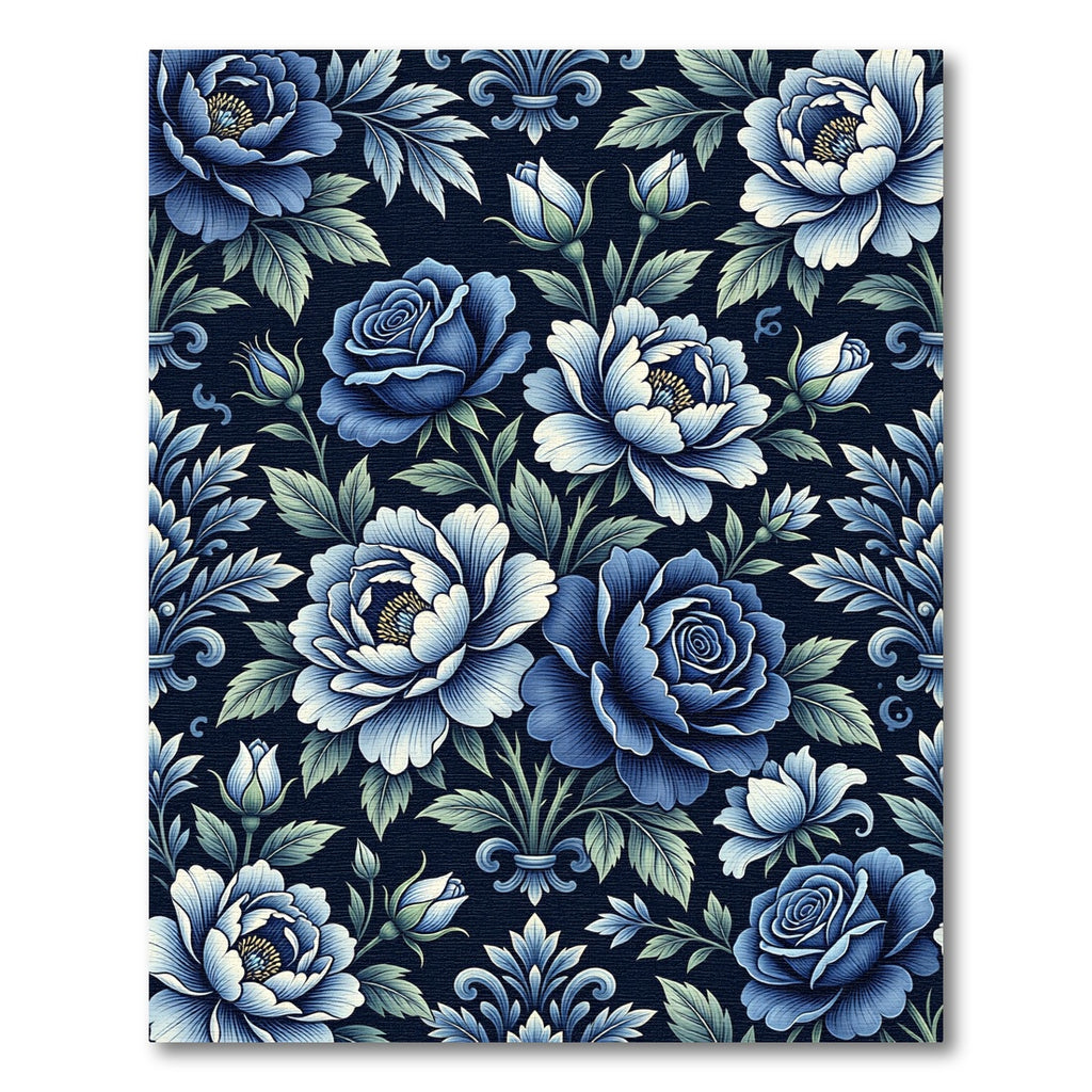Deep Blue Floral Garden Arrangement Rug
