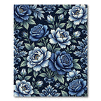 Deep Blue Floral Garden Arrangement Rug