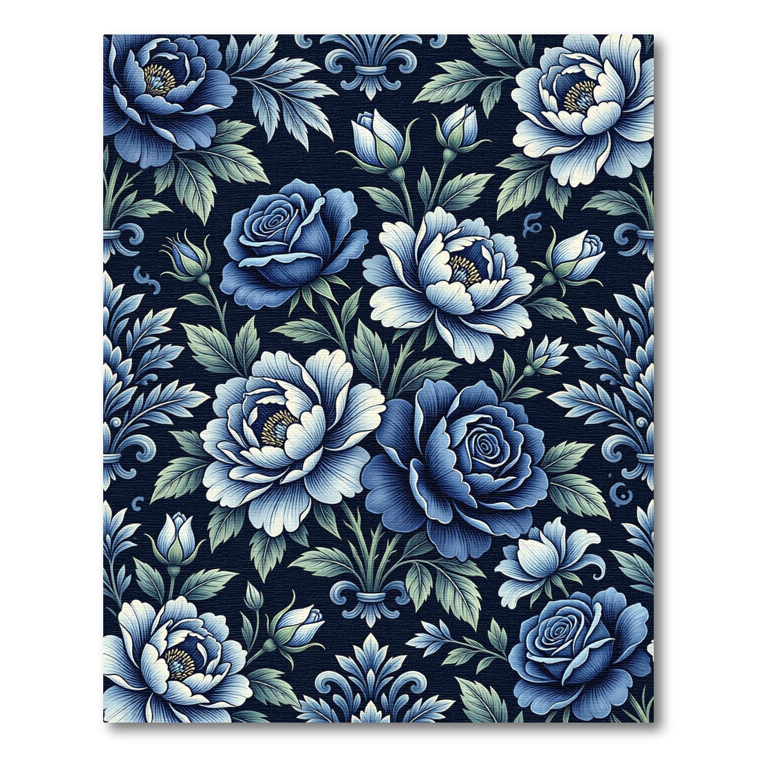 Deep Blue Floral Garden Arrangement Rug