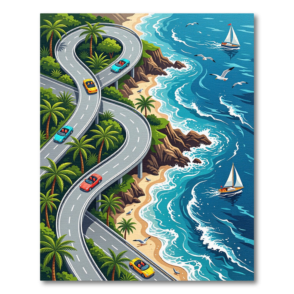 Vibrant Coastal Road Palm Beach View Rug