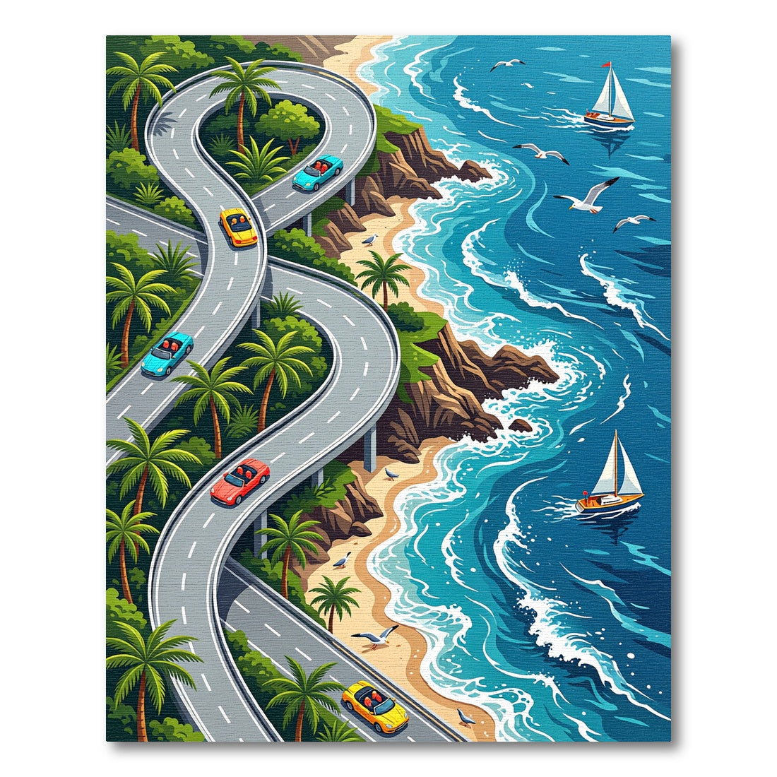Vibrant Coastal Road Palm Beach View Rug