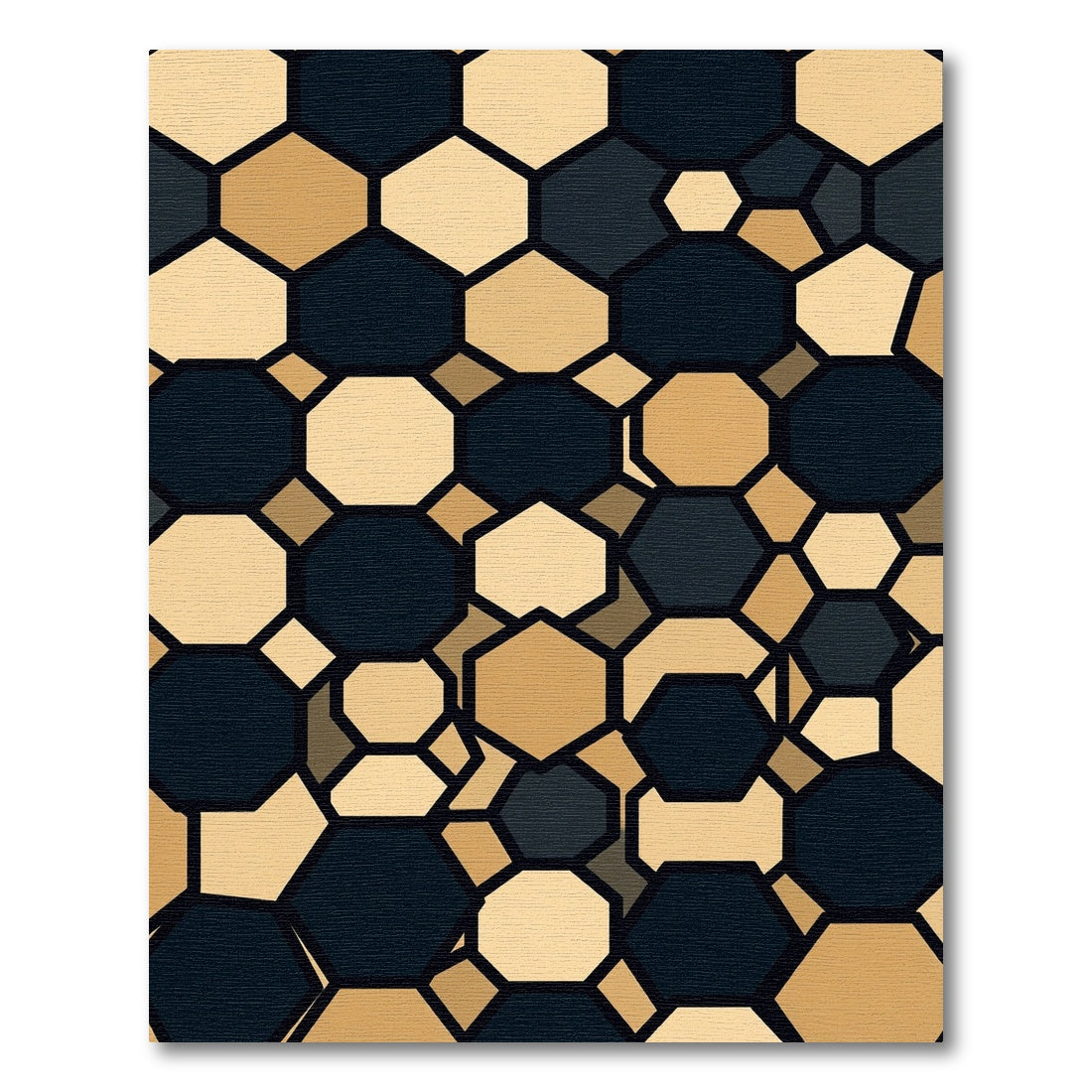 Modern Geometric Black and Gold Hexagon Rug
