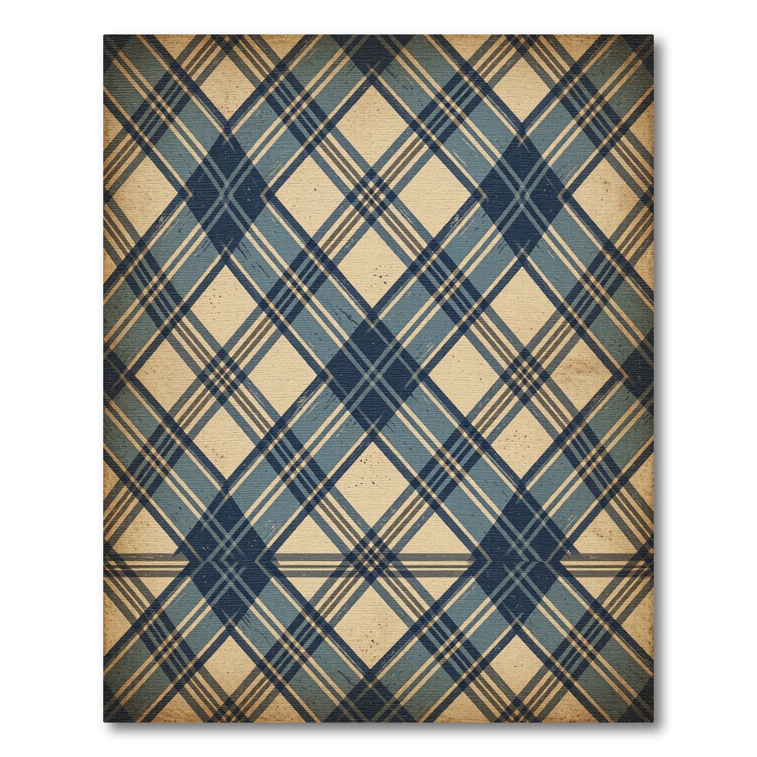Vintage Blue Tartan Checkered Rug