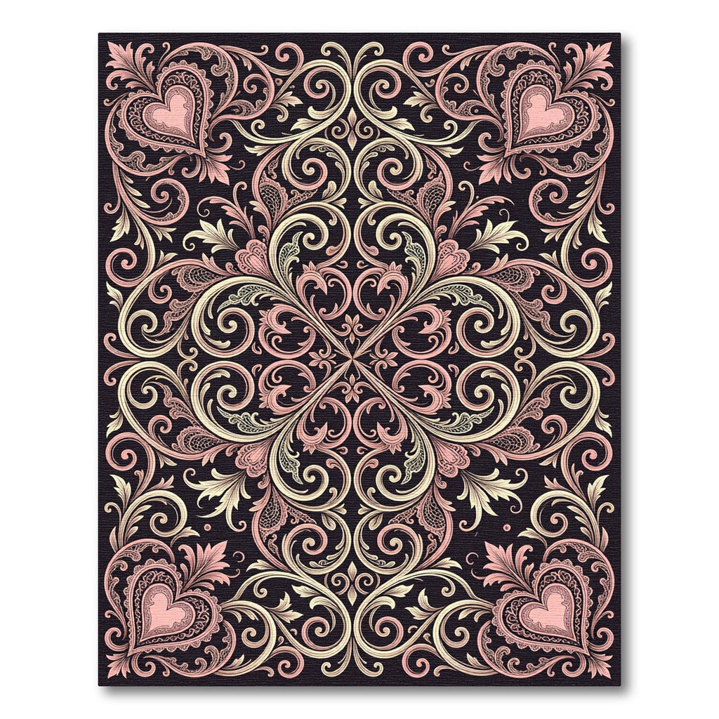 Coral Pink Lace Heart Swirls Rug