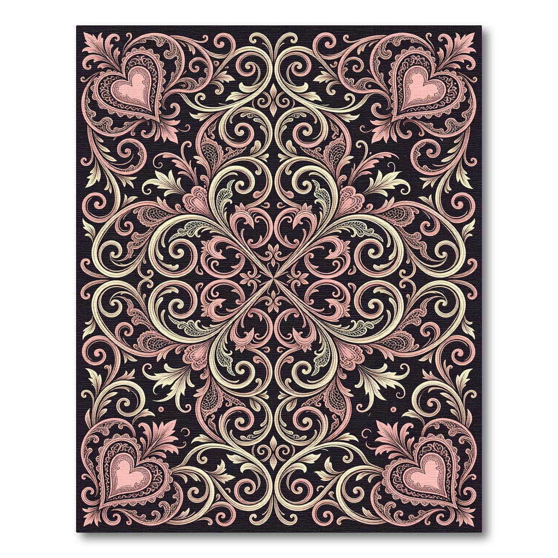 Coral Pink Lace Heart Swirls Rug