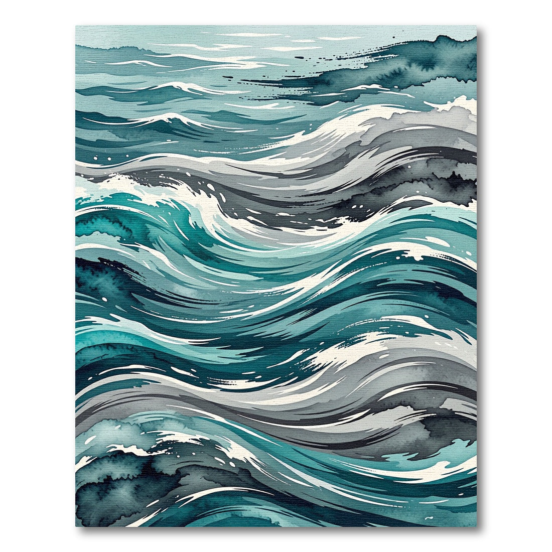 Abstract Teal Serene Ocean Waves Rug
