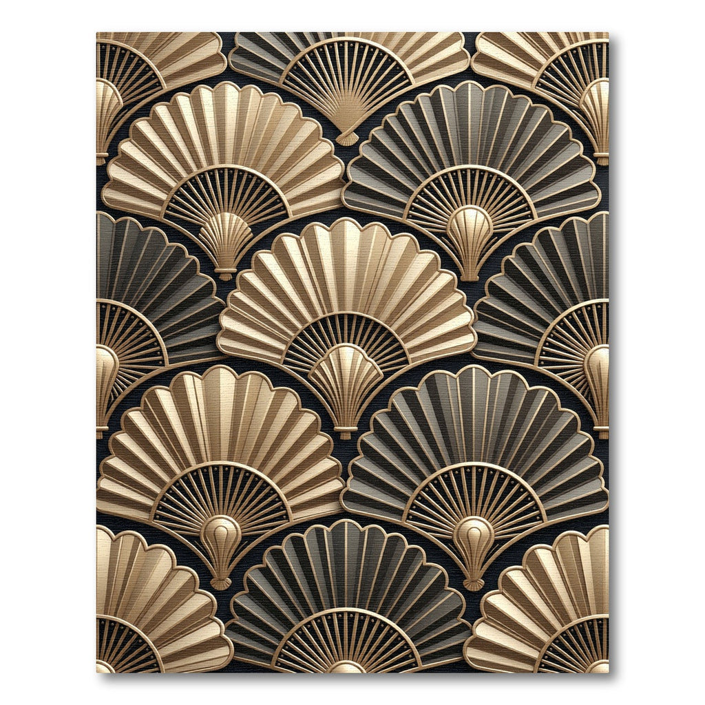 Art Deco Gold Black Fan Arrangement Rug