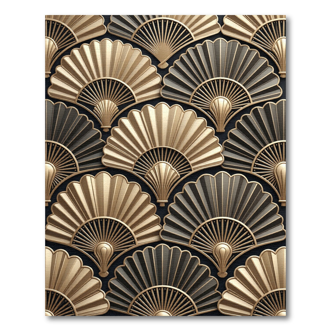 Art Deco Gold Black Fan Arrangement Rug