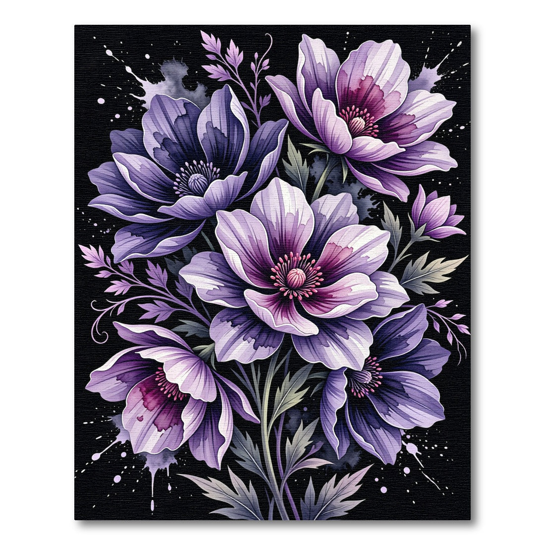 Elegant Lavender Anemone Floral Bouquet Art Rug