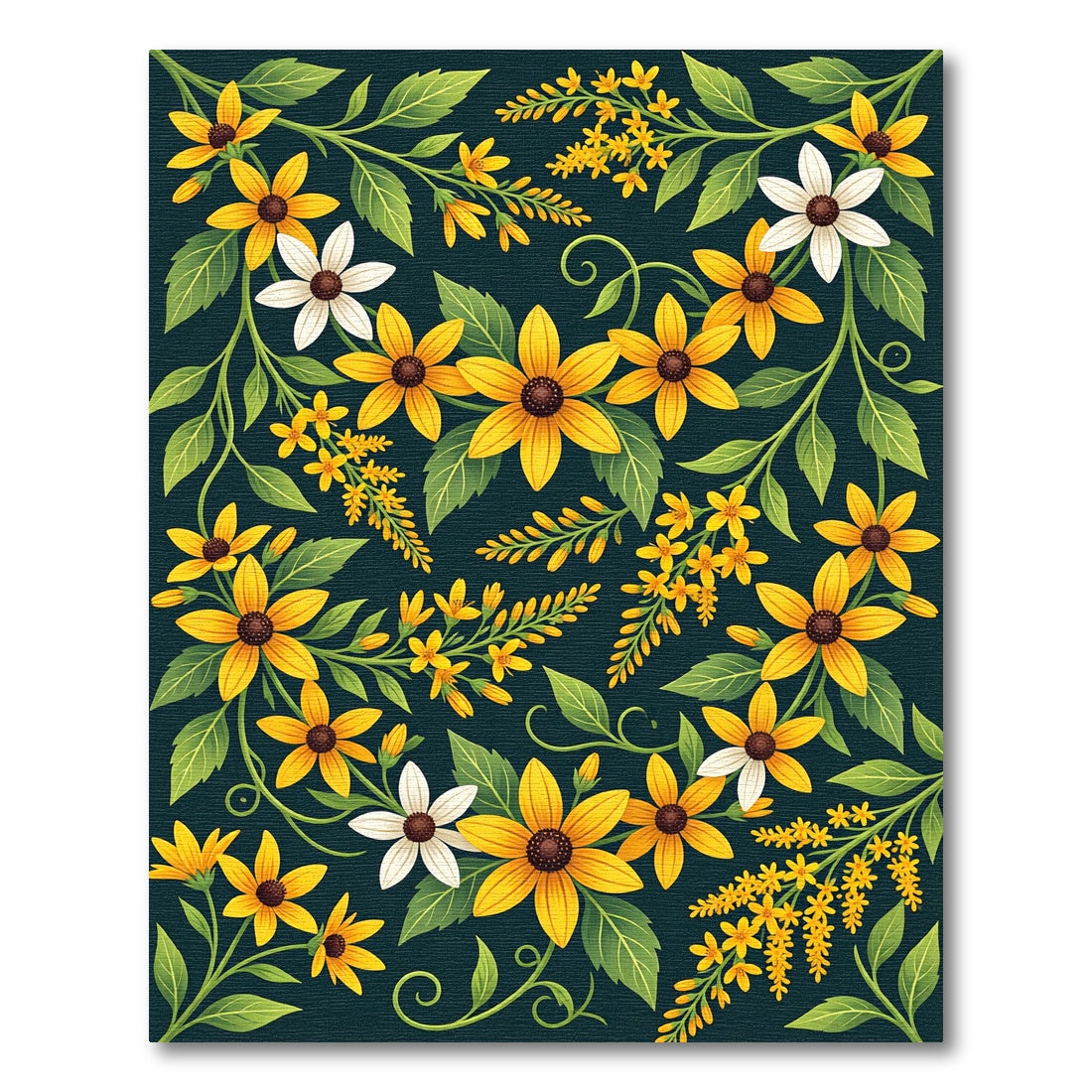 Golden Sunflower Meadow Dark Botanical Rug