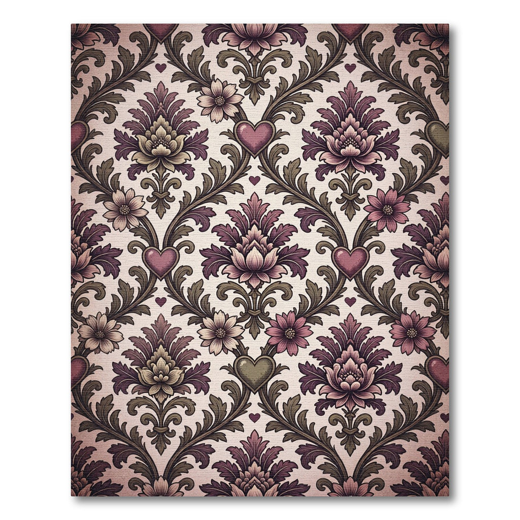 Vintage Purple Floral Heart Damask Rug