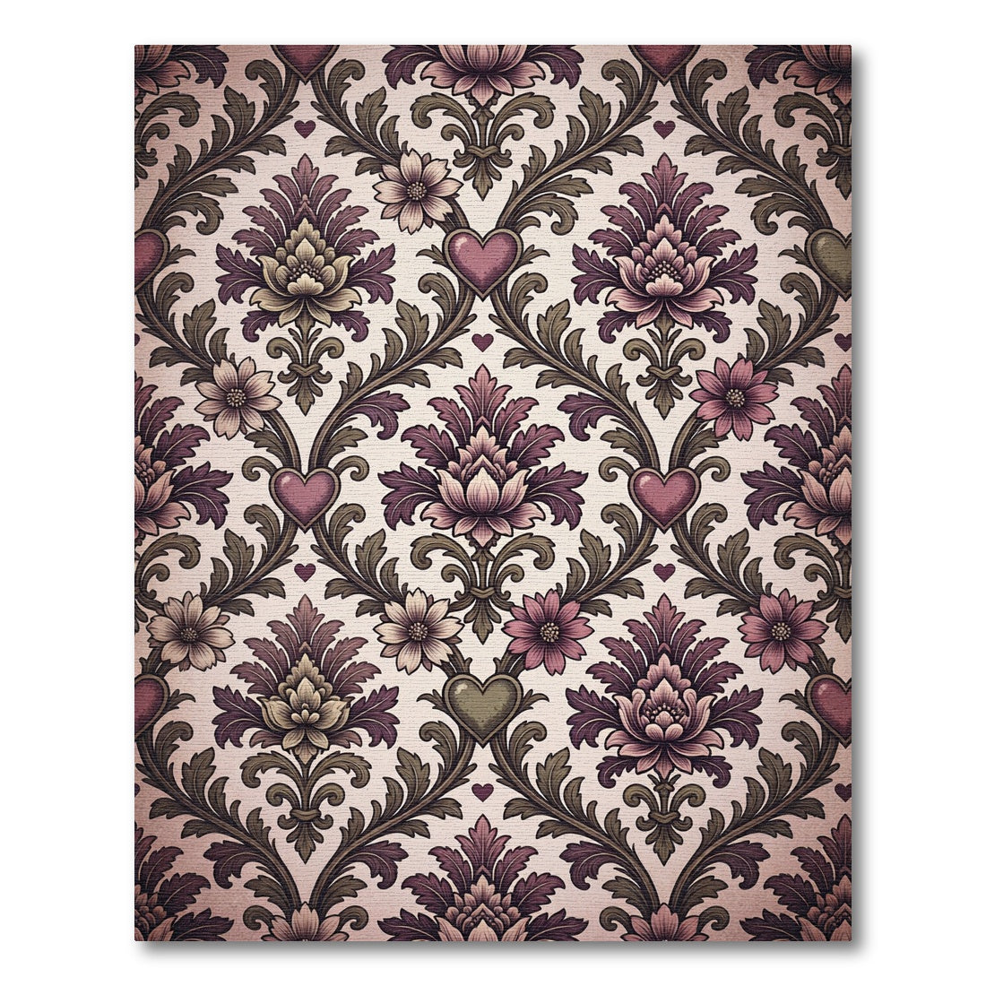 Vintage Purple Floral Heart Damask Rug