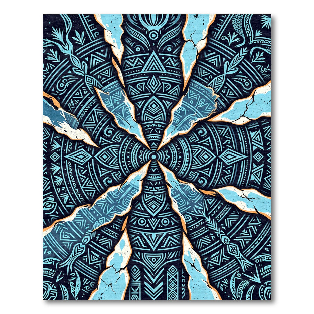 Electric Blue Geometric Cracked Mandala Rug