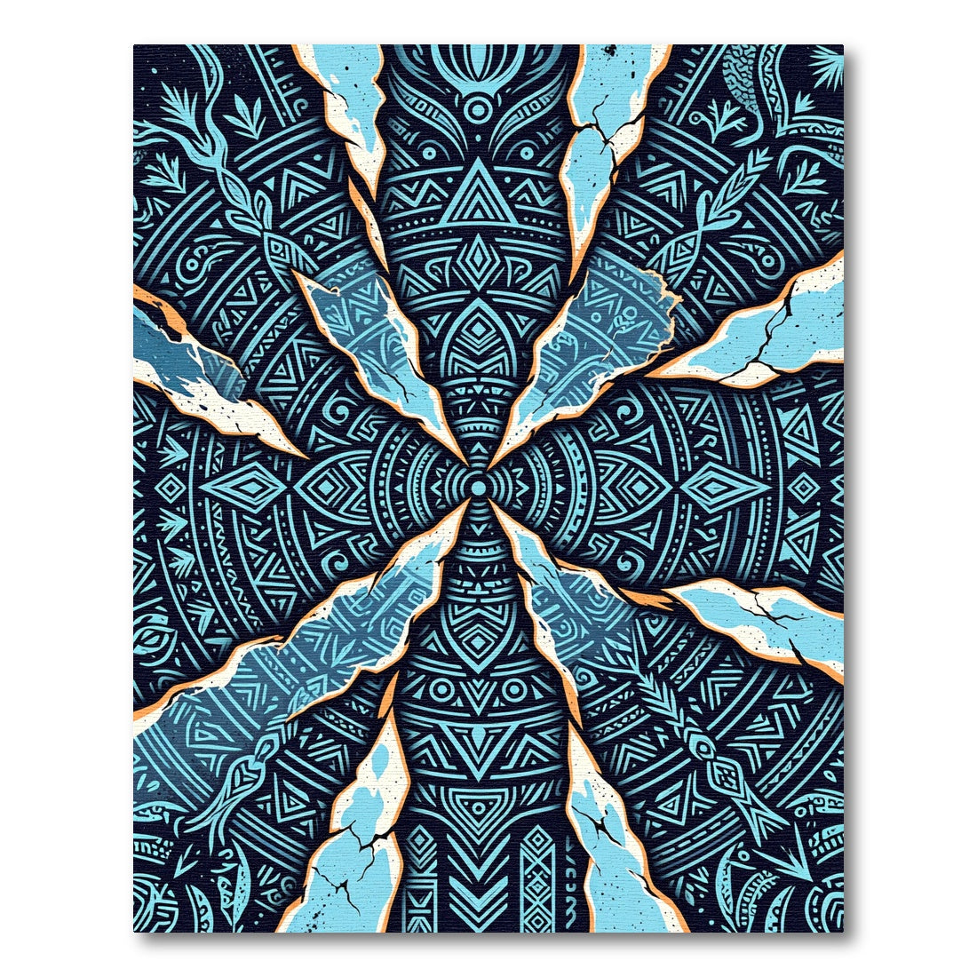 Electric Blue Geometric Cracked Mandala Rug