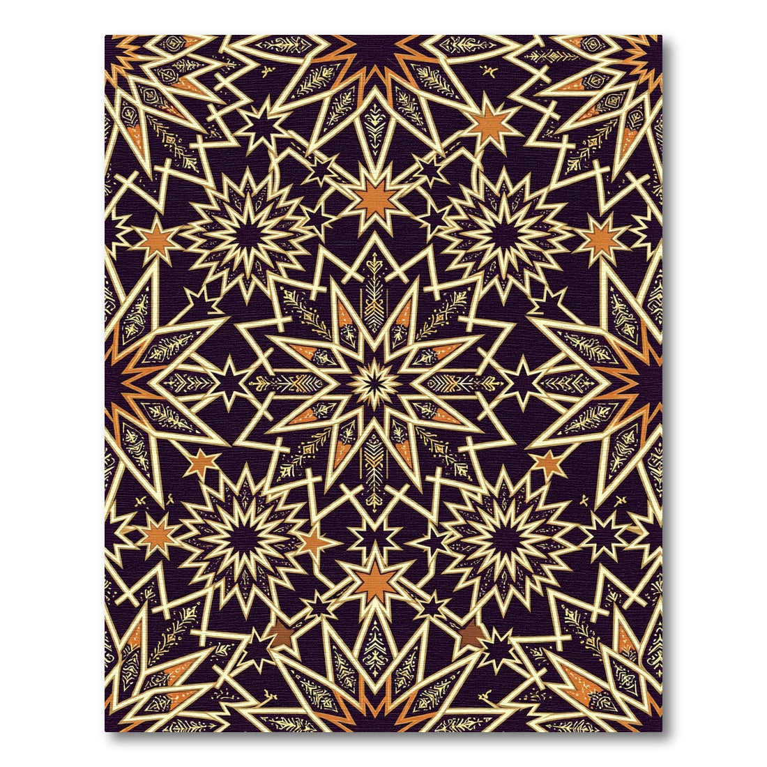 Golden Geometric Star Celestial Medallion Rug