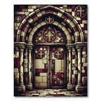 Gothic Arch Crimson Cross Stone Tapestry Rug