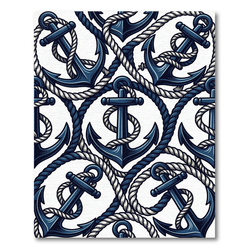 Navy Nautical Anchor Rope Illustration Rug