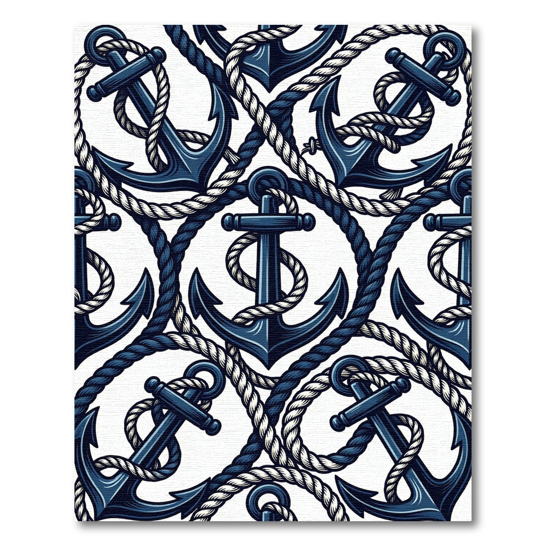 Navy Nautical Anchor Rope Illustration Rug