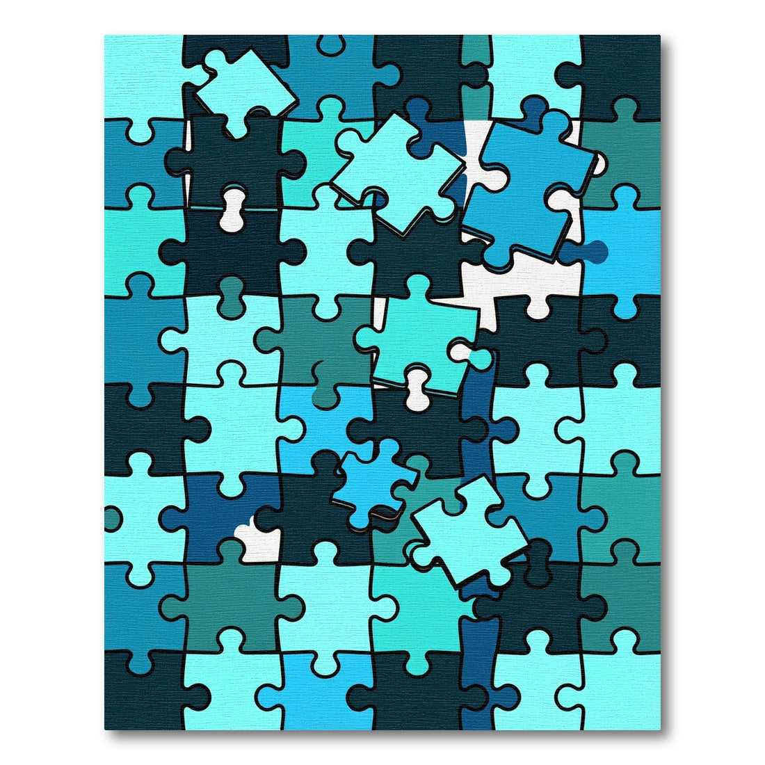 Modern Teal Blue Interlocking Jigsaw Abstract Rug