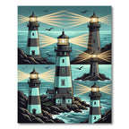Coastal Lighthouse Scene in Teal and Navy Rug
