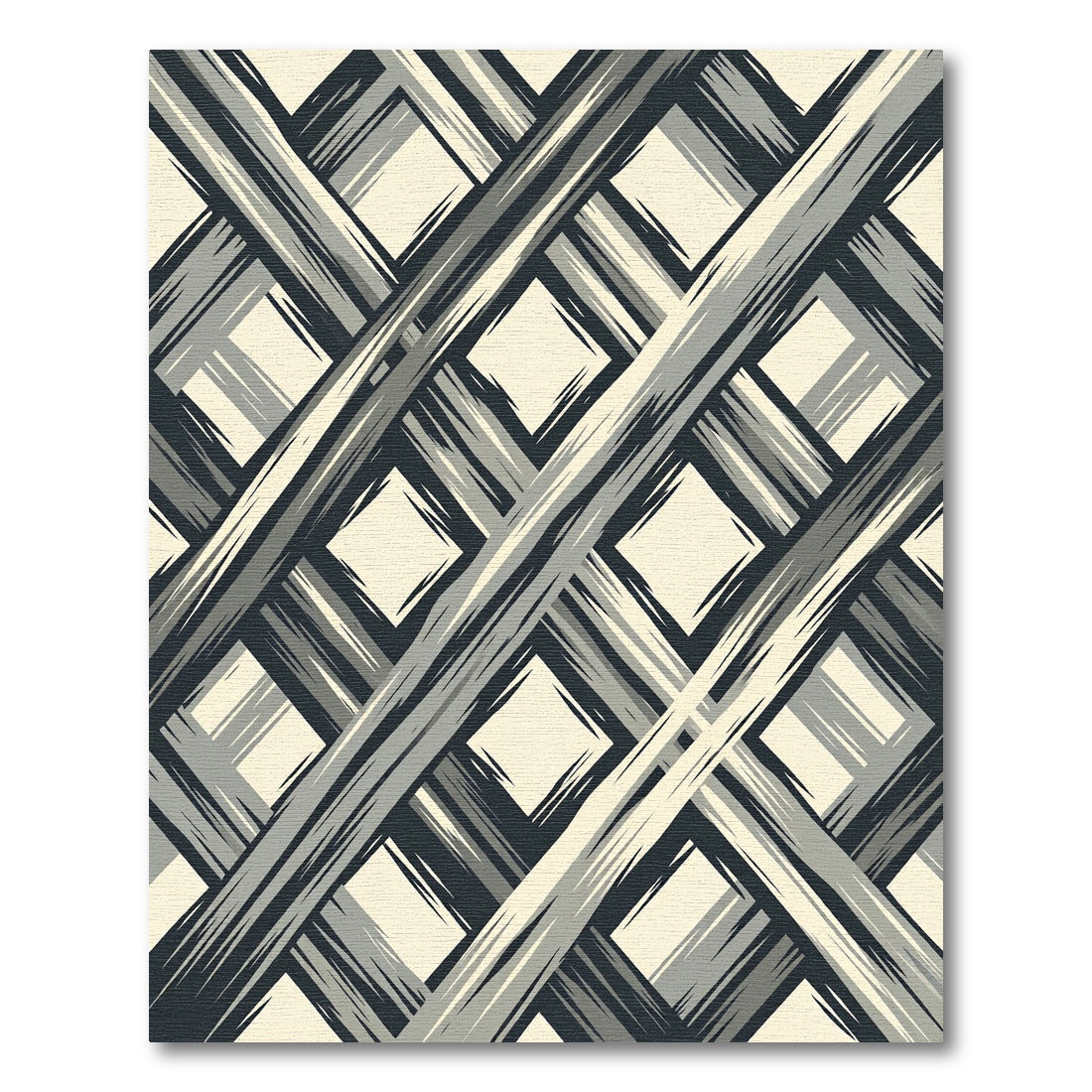 Grayscale Diagonal Brushstroke Diamond Rug