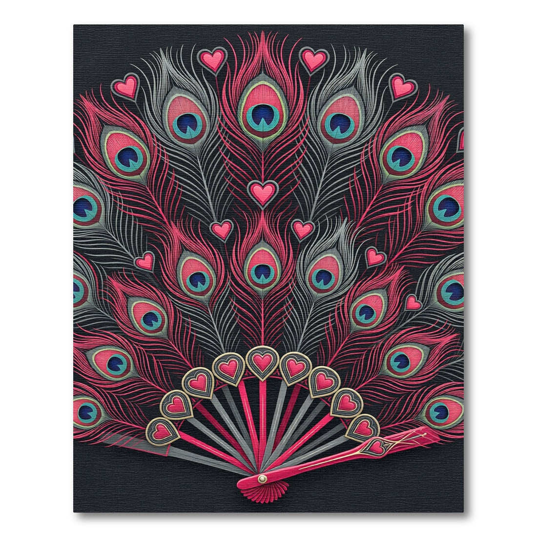 Pink Heart Peacock Feather Fan Rug
