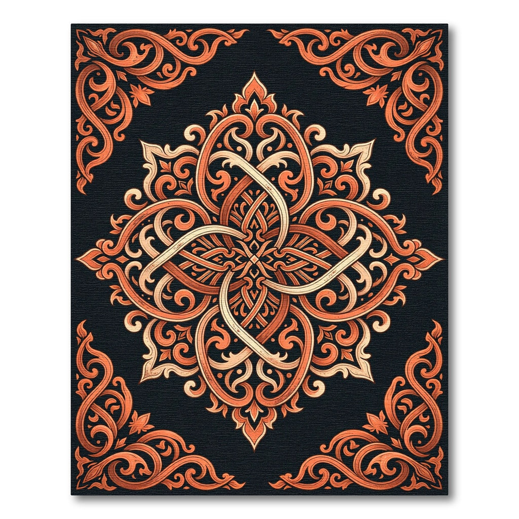 Orange Filigree Ornate Damask Medallion Rug