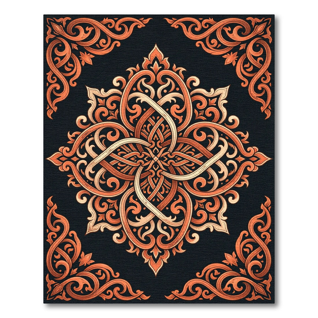 Orange Filigree Ornate Damask Medallion Rug