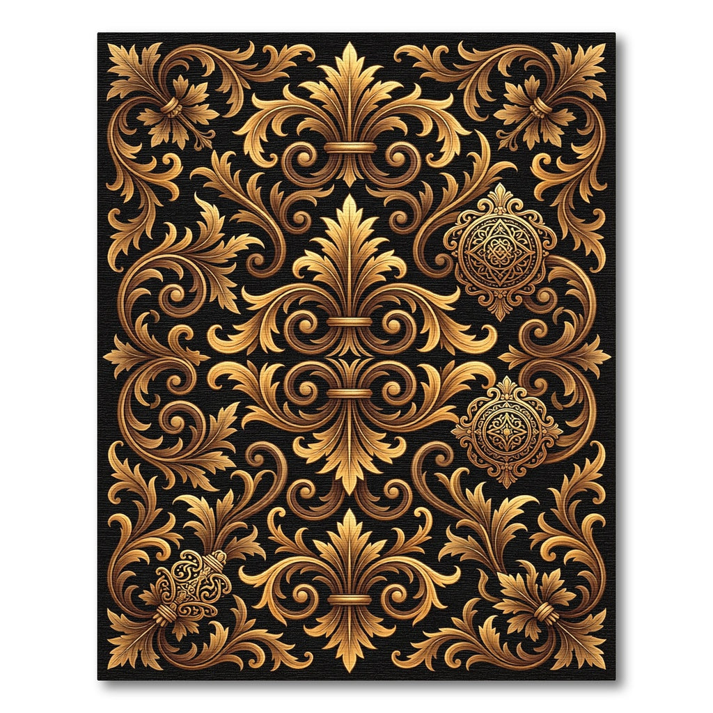 Ornate Gold Scrollwork Fleur-de-lis Rug