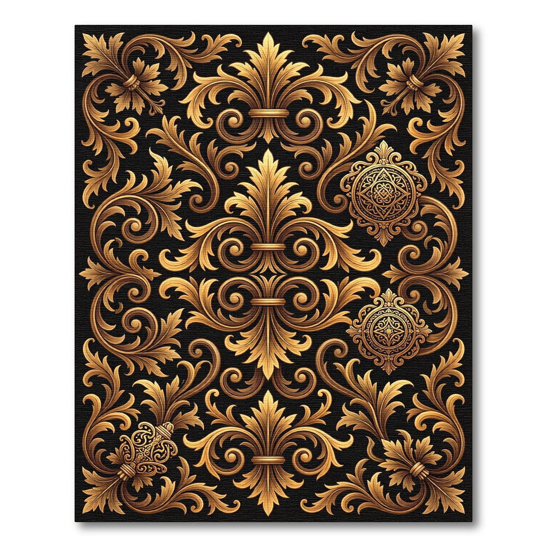 Ornate Gold Scrollwork Fleur-de-lis Rug