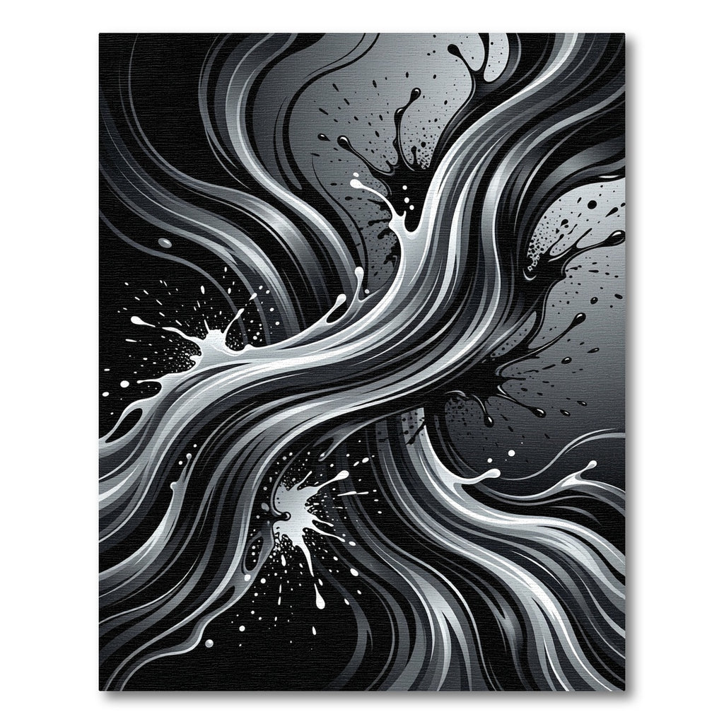 Modern Monochrome Abstract Fluid Flow Rug