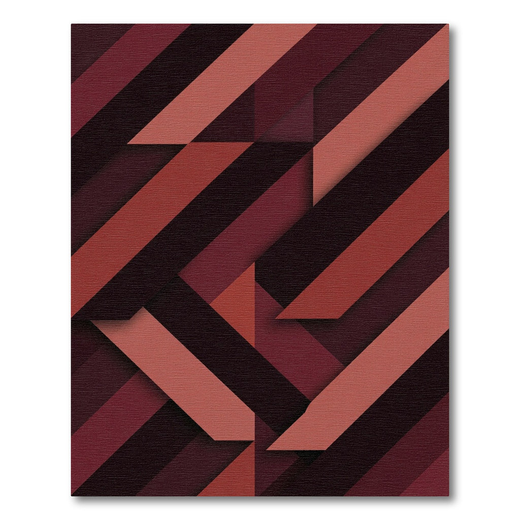 Modern Deep Burgundy Geometric Stripe Rug