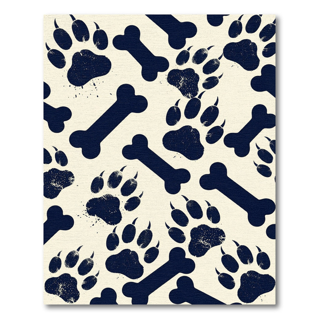 Navy Blue Paw Bone Animal Graphic Rug