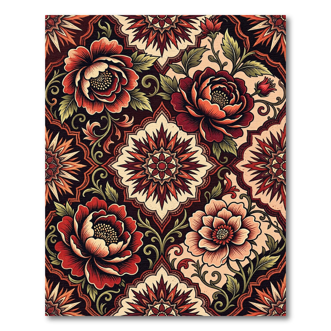 Bold Red Floral Medallion Tapestry Rug