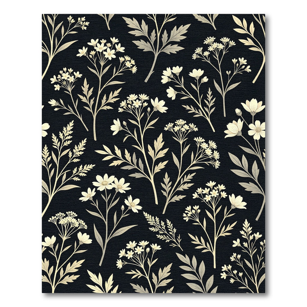 Elegant Cream Wildflower Botanical Black Background Rug