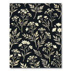 Elegant Cream Wildflower Botanical Black Background Rug