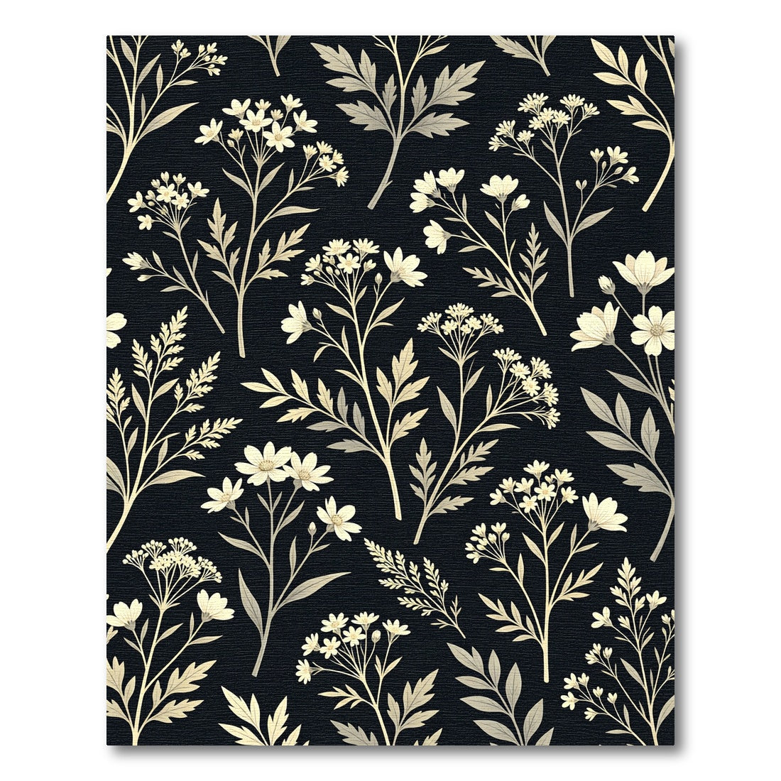 Elegant Cream Wildflower Botanical Black Background Rug