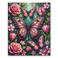 Pink Floral Butterfly Garden Whimsy Rug