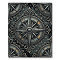 Antique Silver Ornate Compass Floral Ornament Rug