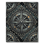Antique Silver Ornate Compass Floral Ornament Rug