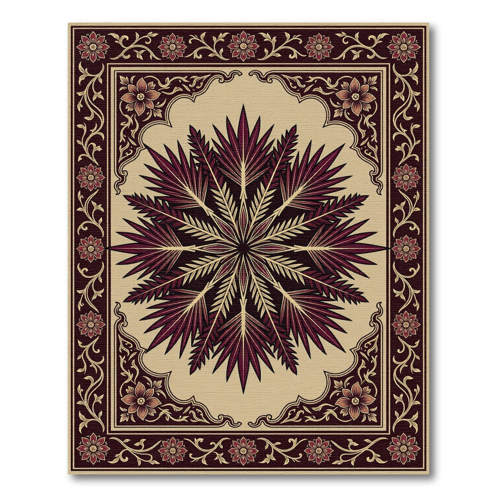 Dark Burgundy Palm Leaf Medallion Rug