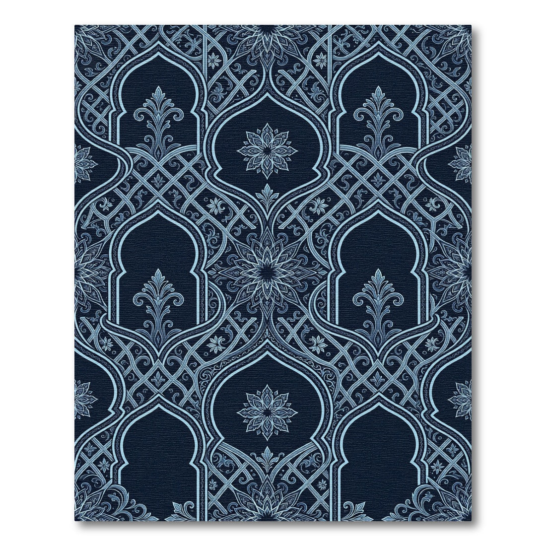 Midnight Blue Ornate Arabesque Arch Rug